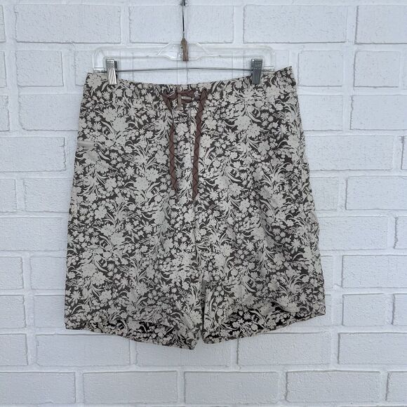 Patagonia Board Shorts Floral Print Brown Cream Mens 32 Zippered Pocket - Picture 1 of 9